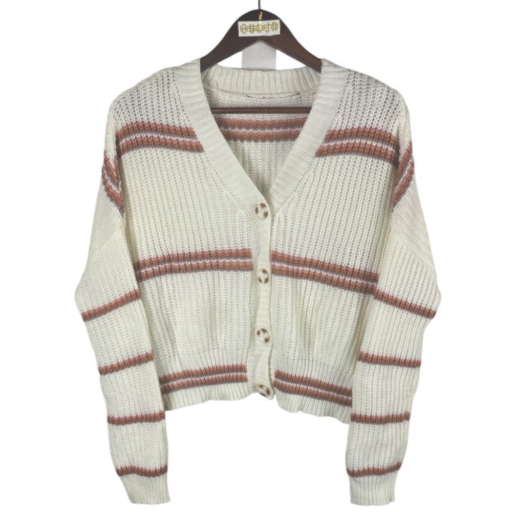 HOUSEOFJOR no name brand tag cream orange stripe cardigan // L